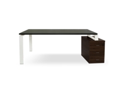 Mesa De Nogueira Com Gavetas. Estrutura De Metal Branco. 75 X 155,5 X 60 Cm. Tampo Cinza Grafite. Ofilike