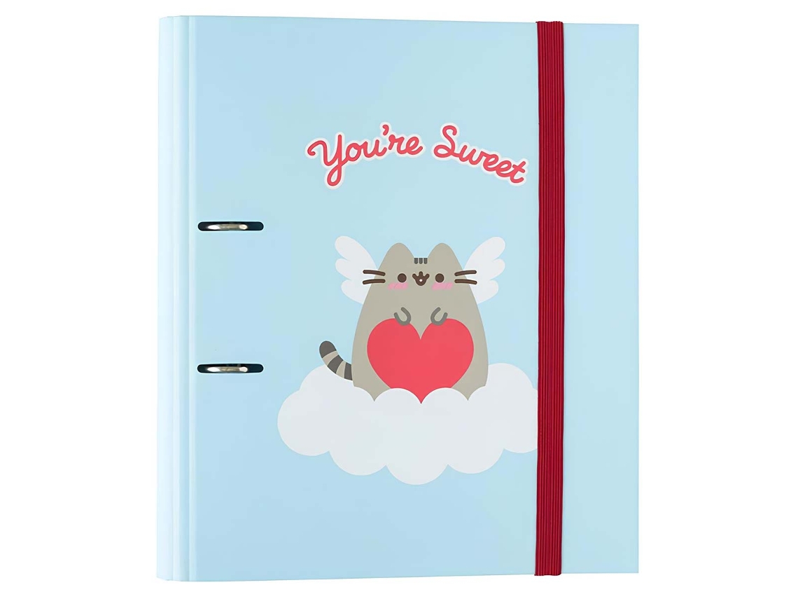 Pusheen Fichário A4 2 Argolas Coleção Amor Purrfeito Com Elástico De Fechamento Azul Celeste