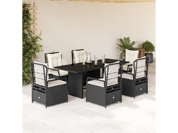 Vidaxl 7 Pcs Conjunto De Jantar P/ Jardim C/ Almofadões Vime Pe Preto