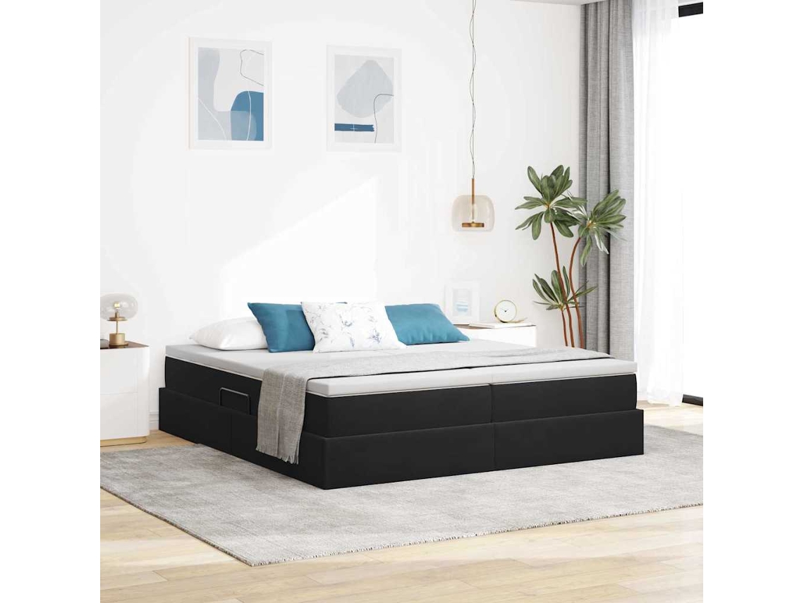 Vidaxl Cama Com Arrumação E Colchão Preto 200 X 200 Cm Veludo