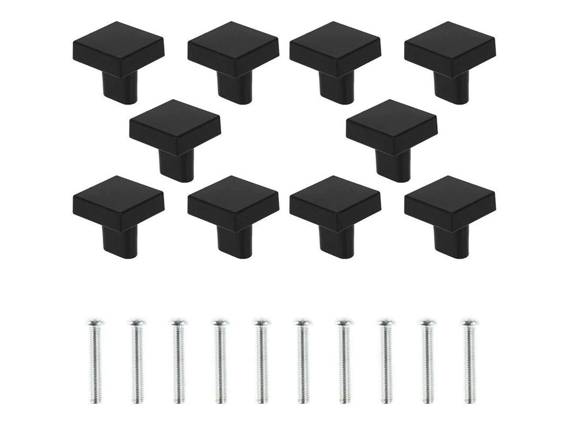 Conjunto de 10 Maçanetas Nova Line, Quadradas, Latão Sólido, Preto, Para Armários, Cozinha