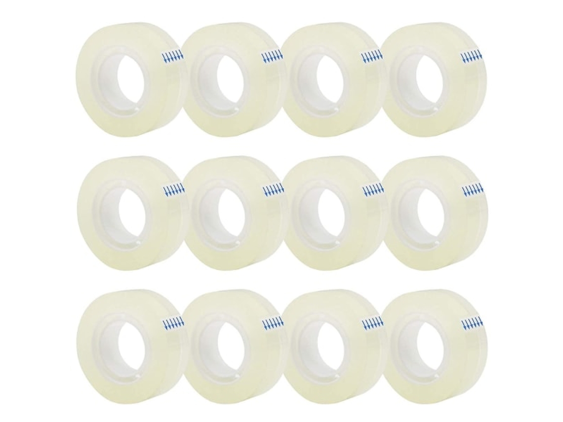 Refil com 12 Rolos de Fita Adesiva Transparente, Fita Adesiva Transparente Brilhante Multiuso para Escritório, Casa e Escola BRILVIBERA
