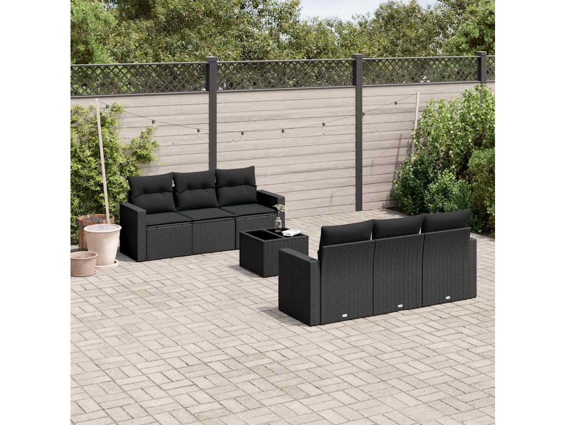 Vidaxl 7 Pcs Conjunto De Sofás P/ Jardim C/ Almofadões Vime Pe Preto