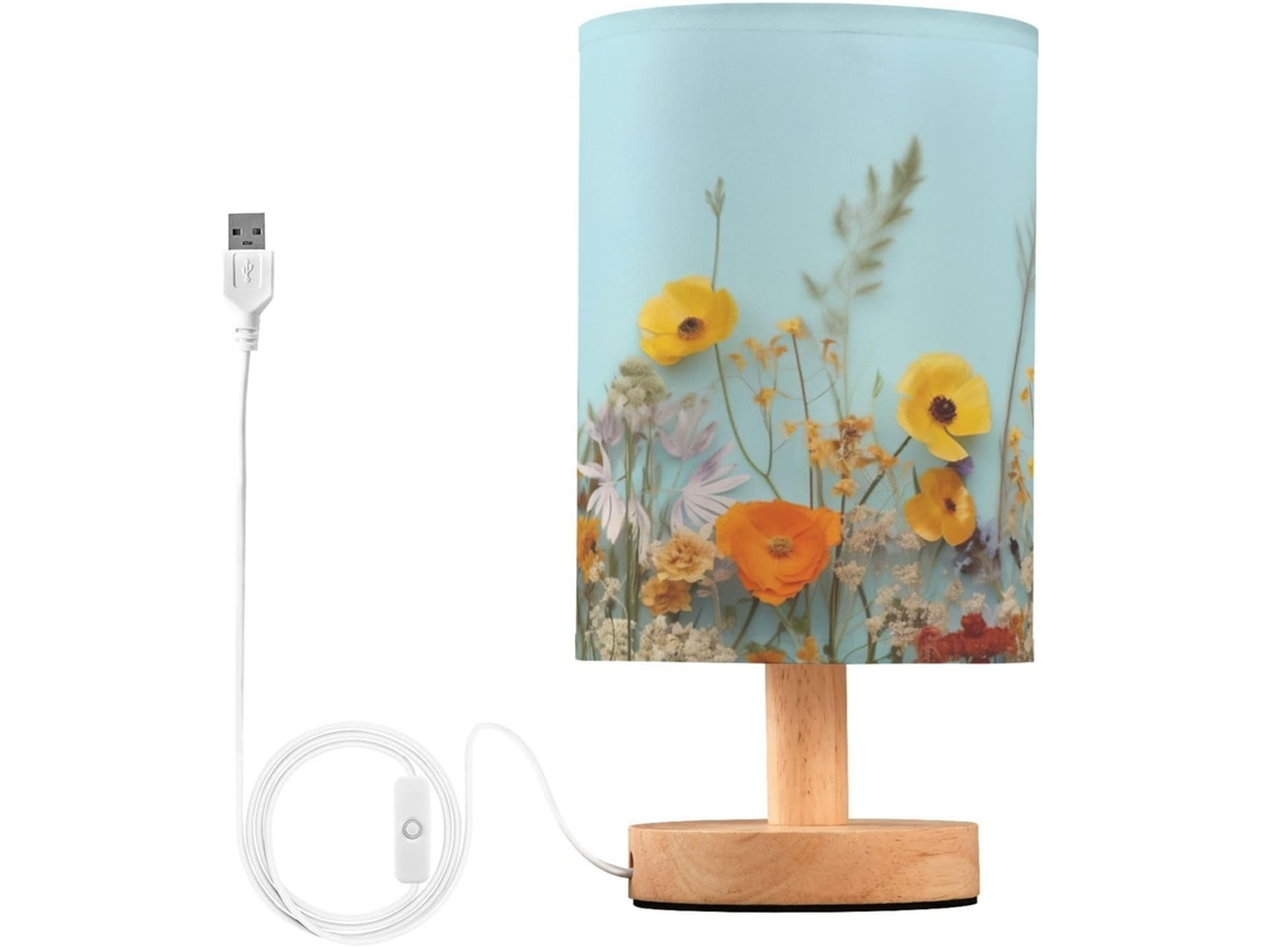 Luminária de cabeceira LED com portas USB, mesa de leitura para quarto, cúpula Tído e base Madeira, escrivaninha para quarto.
