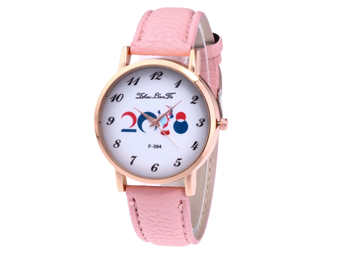Relógio de casal Zhoulianfa com pulseira de couro granulado cor lichia (rosa)
