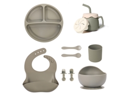 Conjunto de Loiça Infantil, Conjunto de 10 Peças, Prato de Silicone com Ventosa. Verde Militar CZHHMART