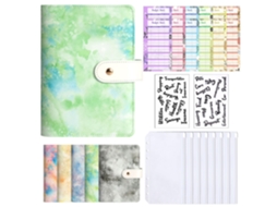 A6 Zipper Pouch Ring Binder With Buckle, Pu Leather Oil Painting Tie Dye Creative Planner Cash Budget Notebook Green