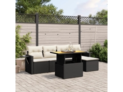 Vidaxl 6 Pcs Conjunto Sofás De Jardim C/ Almofadões Vime Pe Preto