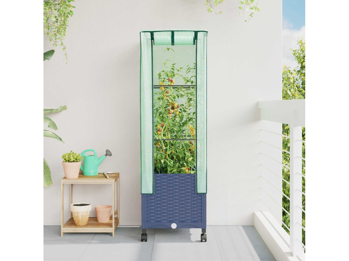 Vidaxl Jardineira Com Cobertura De Estufa E Rodas Cinza Azul Pp