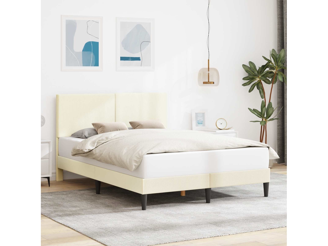 Vidaxl Estrutura da Cama Creme 120 X 200 Cm Tecido de Veludo Cotele