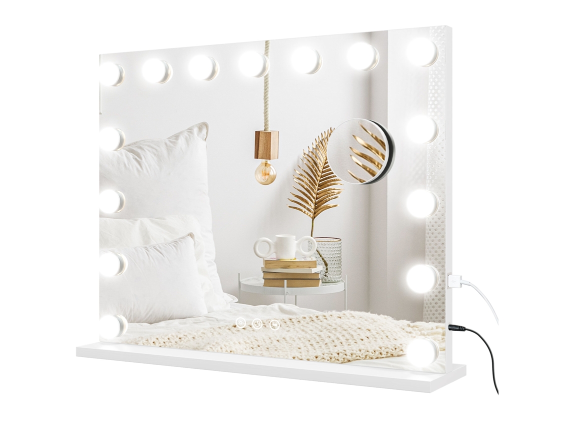Espelho Maquiagem Led 3 Cores Usb 58x48cm Branco