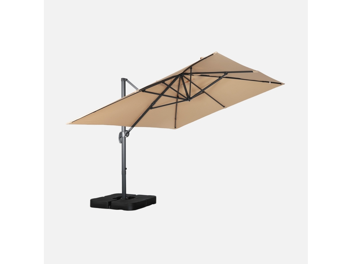 Guarda-sol Retangular Excêntrico, 3x4m + Base Com Peso 50x50cm, Bege