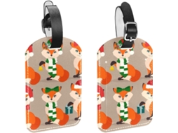 Conjunto De 2 Etiquetas Bagagem Em Couro Pu Com Raposas Natalinas Estilo Festivo