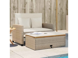 Vidaxl Sofá Jardim C/ Almofadões 2 Lugares Vime Pe/acácia Maciça Bege