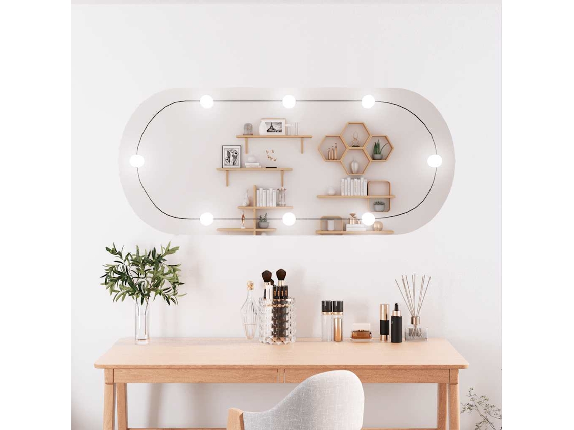 Vidaxl Espelho De Parede Oval Com Luzes Led 45x100 Cm Vidro