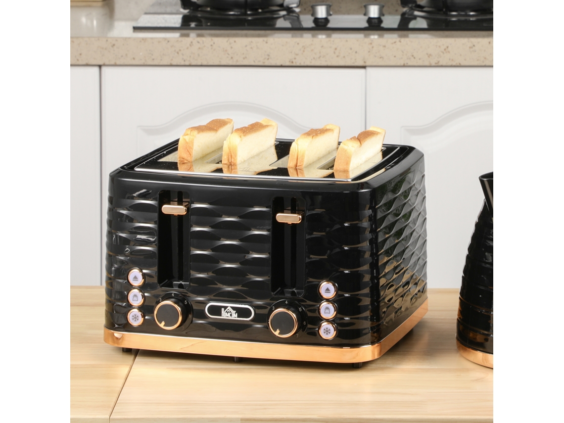 4 Slice Toaster, Wave Design, Multiple Functions, Crumb Tray, Black