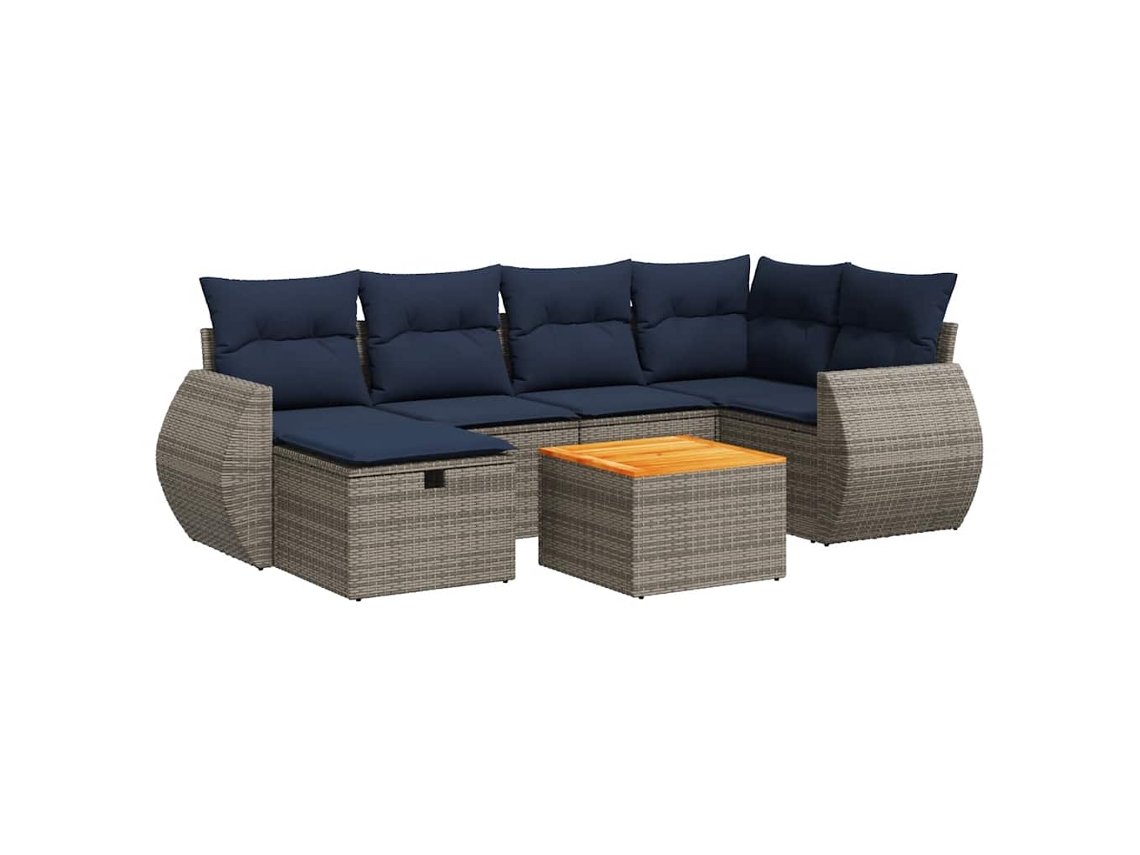 Conjunto de 7 Sofás para Jardim com Almofadões Vime Pe Cinzento MAISON EXCLUSIVE (7 pcs)