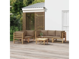 Vidaxl 6 Pcs Conj. Lounge Jardim Bambu Almofadões Cinzento-acastanhado