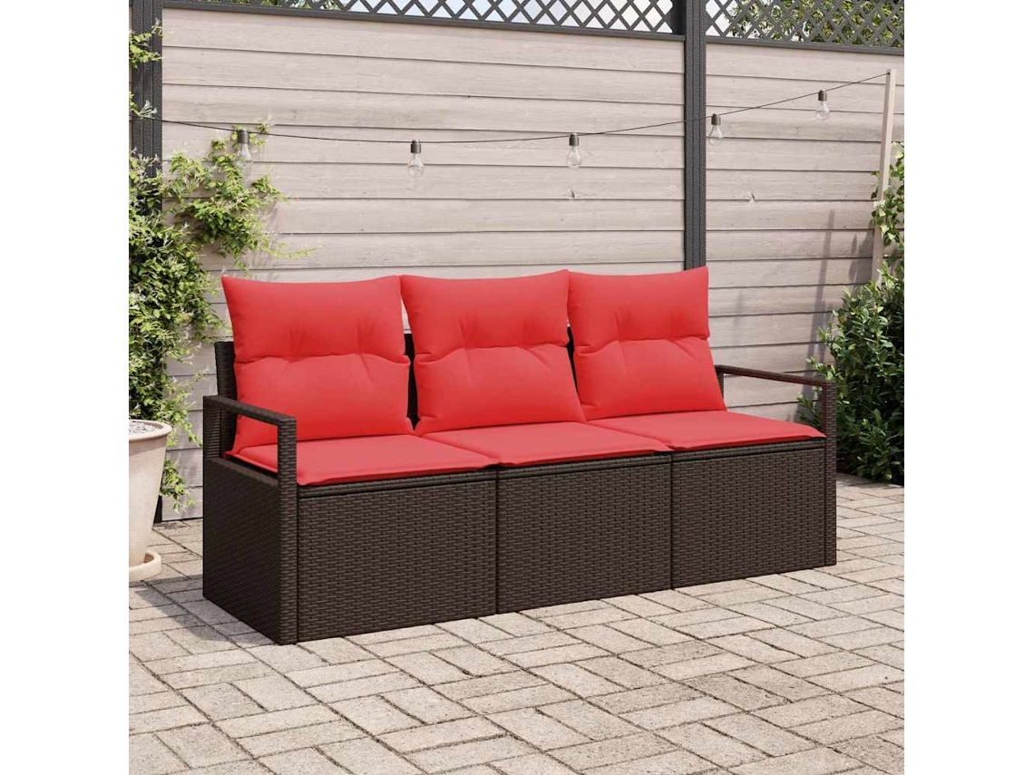 Vidaxl Conjunto De Sofá De Jardim 3 Unid. Marrom E Vermelho Vime Pe