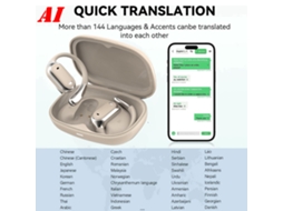 Fones de Ouvido Sem Fio EOOCOO com tradução AI, bateria integrada, cor de pele