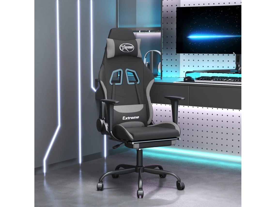 Vidaxl Cadeira Gaming Com Apoio De Pés Tecido Preto E Cinzento-claro