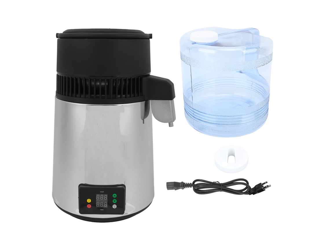 Máquina de destilar água 750W, reservatório inox 4L, dual temperatura, uso doméstico LAXISCREED