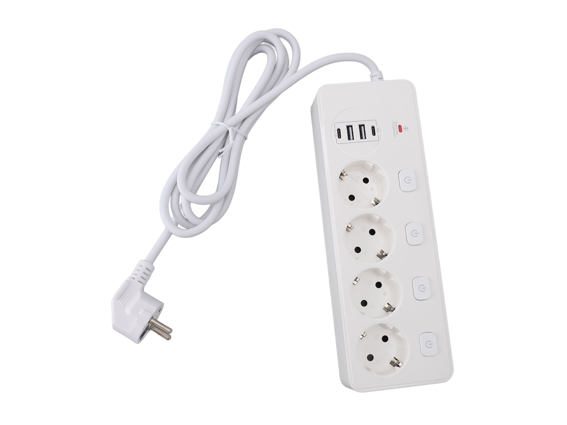 Laxiscreed Toma Multifuncional Com 4 Tomadas, Usb-a, Usb-c, Cabo E Interruptor, Ideal Para Uso Na Europa