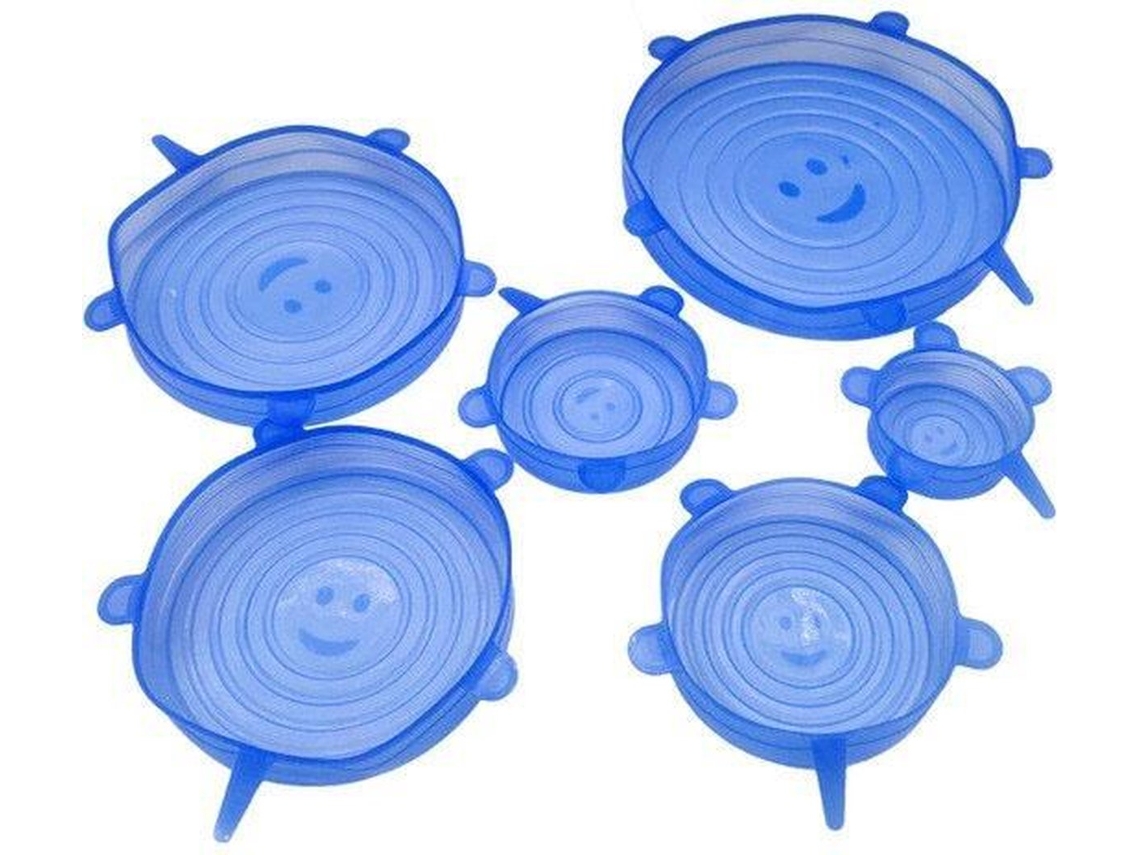 Tampas De Silicone Para Armazenar Alimentos, 6 Tamanhos, Azuis, Reutilizáveis
