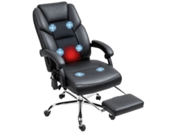 Cadeira de Escritório CHEZMOI com aquecimento, massagem, encosto reclinável, apoio para os pés, couro PU, preta
