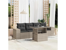 Vidaxl 5 Pcs Conj. Sofás Jardim C/ Almofadões Vime Pe Cinzento-claro