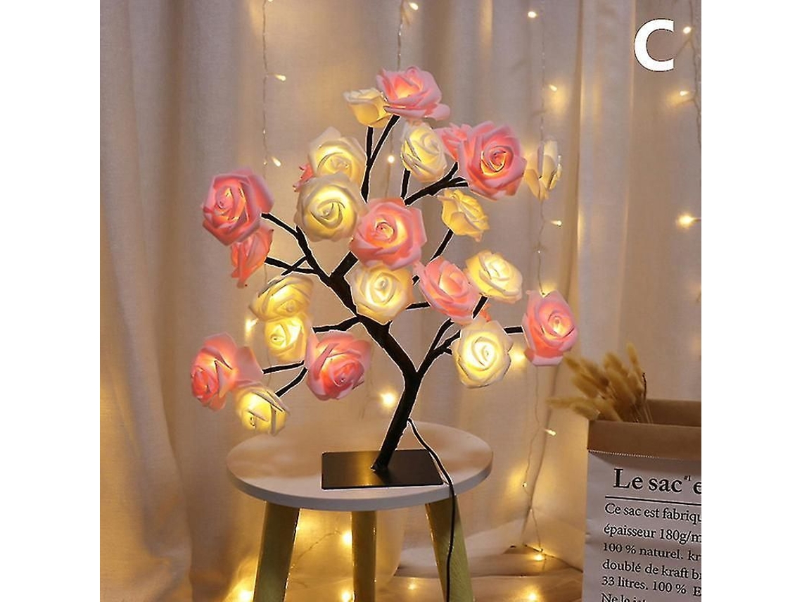 Lâmpada De Mesa Led Árvore De Rosas Luzes Noturnas Usb Decoração De Casa Rosa C