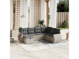 Vidaxl 7 Pcs Conj. Sofás Jardim Com Almofadões Vime Pe Cinzento-claro