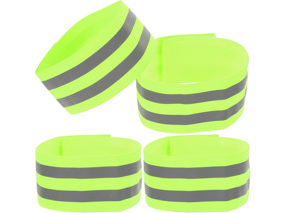 Conjunto de 4 pulseiras refletoras de segurança para adultos, leves e elásticas, de alta visibilidade, ideais para espetáculos e eventos.