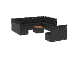 Conjunto de 12 sofás de jardim com almofadões Vime Pe Preto MAISON EXCLUSIVE