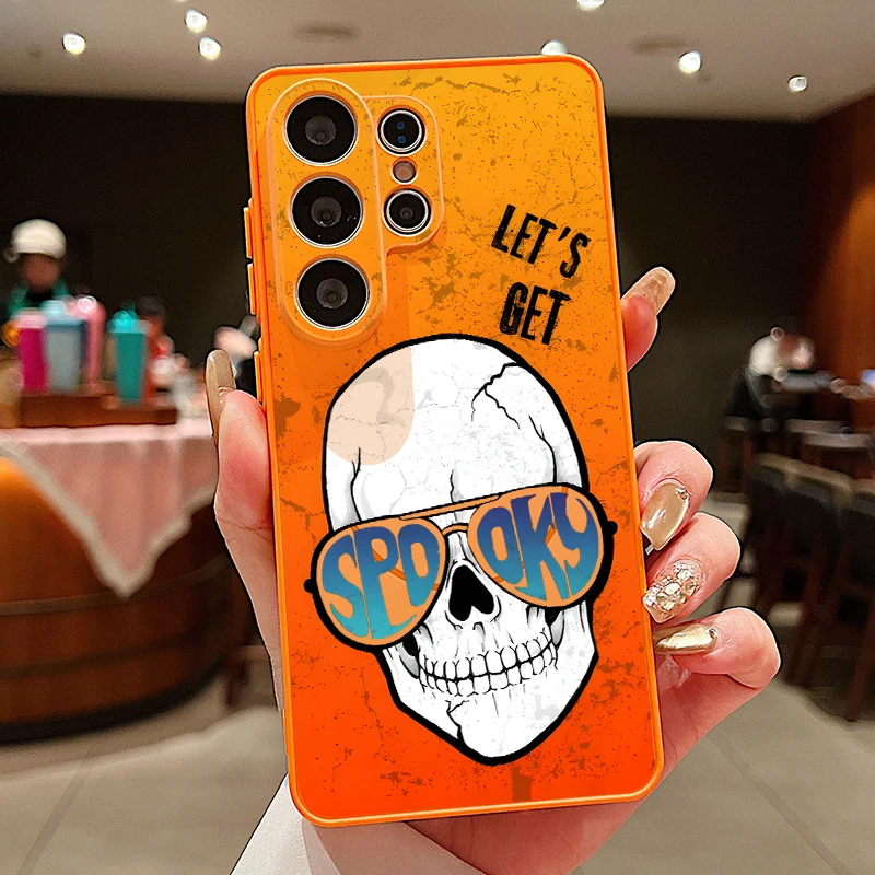 Capa Para Celular Galaxy A57 Com Estampa De Caveira Magnética E Criativa (laranja).