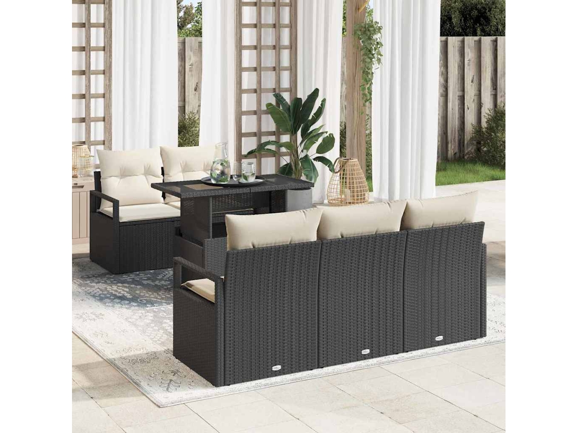 Vidaxl Conjunto De Sofá De Jardim 6 Unid. 5-número De Lugares Preto
