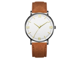 Reloj De Pulsera Mecánico De Cuarzo Con Correa Café Caja Negra Dial Blanco Manos Doradas