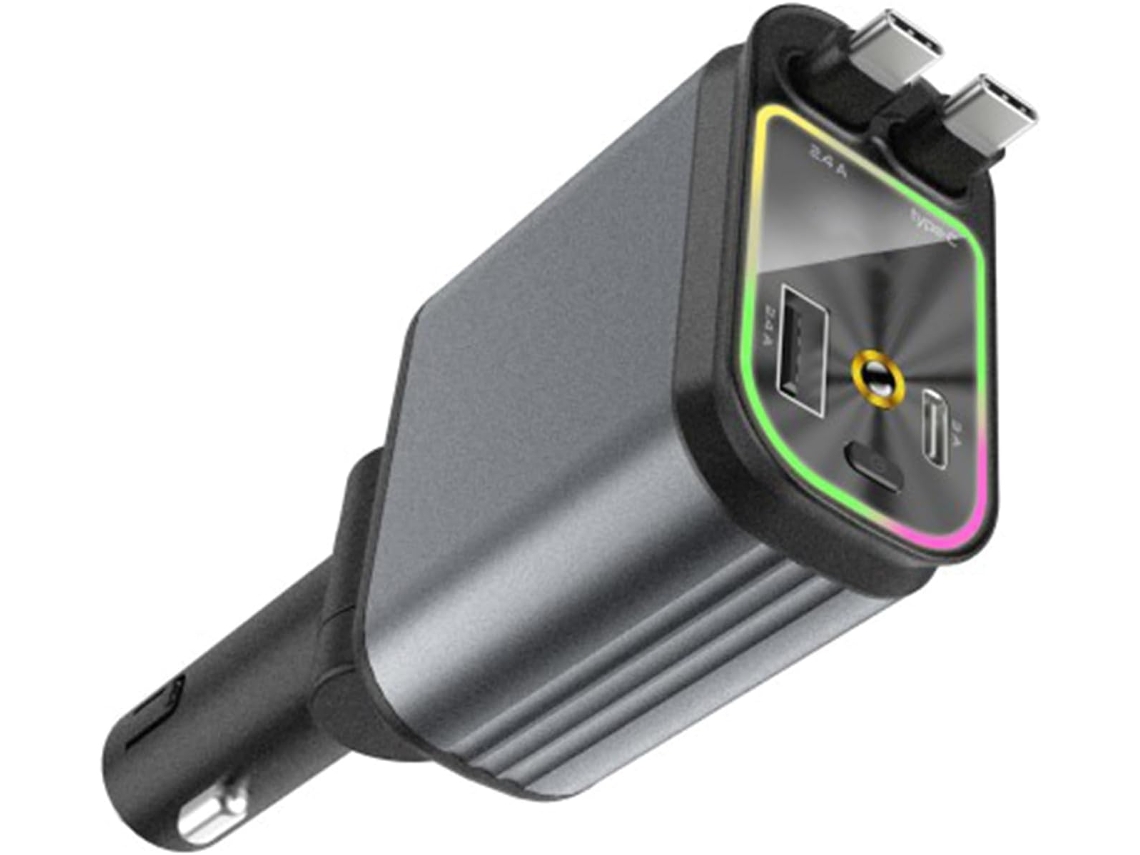 Adaptador veicular 4 em 1 com cabo retrátil para celulares SFUSHOS