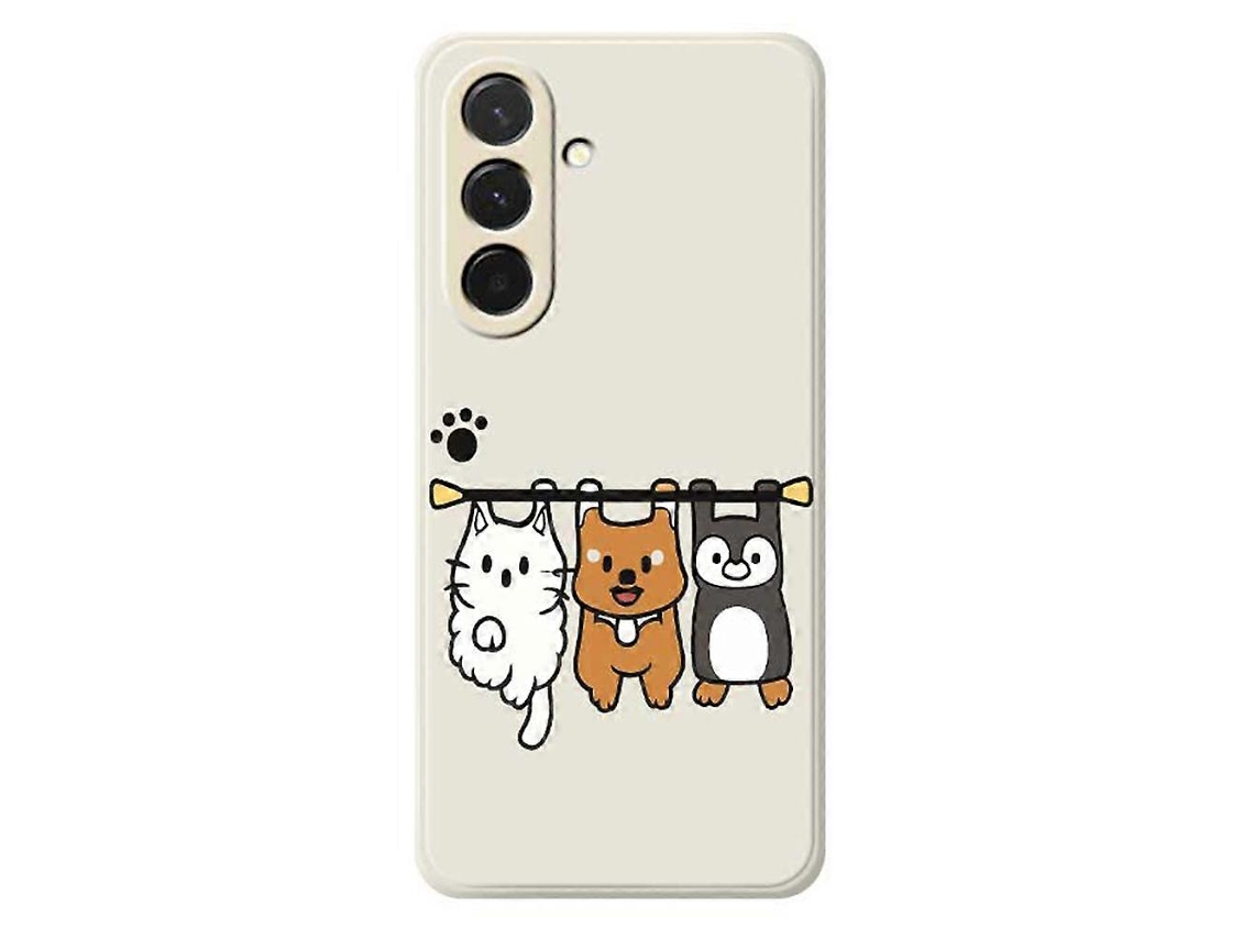 Capa Traseira De Tpu Com Borda Reta E Estampa De Três Bonecos De Animais Para Samsung Galaxy A36 5g, Bege