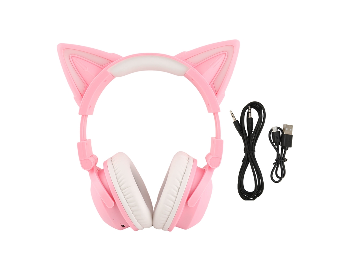 Fone De Ouvido Bluetooth Com Orelhas De Gato Led Ajustável Estéreo Cute Com Microfone Rosa Para Crianças