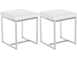Conjunto de 2 pufes baixos, formato quadrado, PVC branco e aço inoxidável 10_0004468