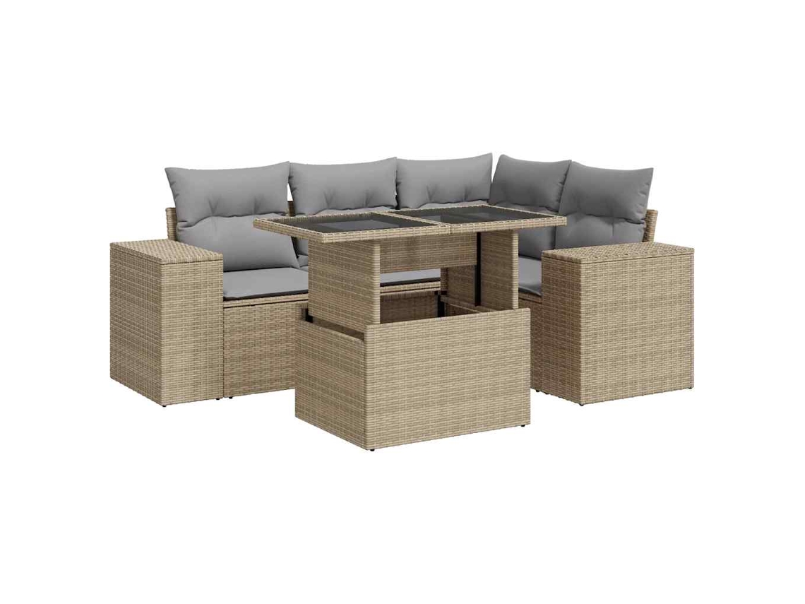 Conjunto de 5 Sofás para Jardim com Almofadões Vime Pe Bege MAISON EXCLUSIVE (5 pcs)