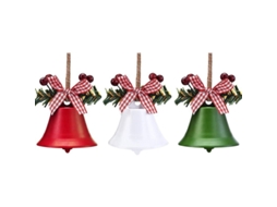 3pcs Adornos De Campanas Navideñas Rojo Blanco Verde, Colgantes De Campanas Para Árbol De Navidad Con Acebo Y Frutos