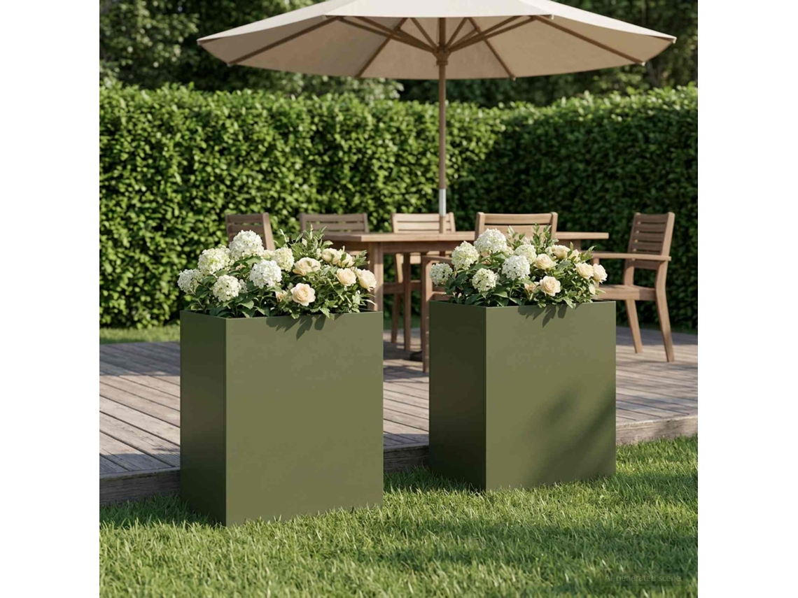 Vidaxl Vaso De Jardim 2 Unid. Verde-azeitona 40 X 30 X 50 Cm