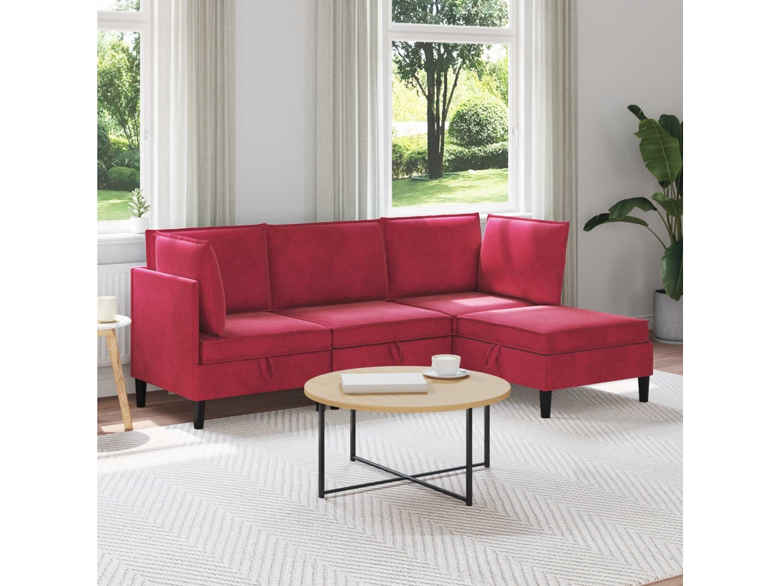 Vidaxl Conjunto De Móveis Para Sala De Estar 4 Unid. Vinho Vermelho