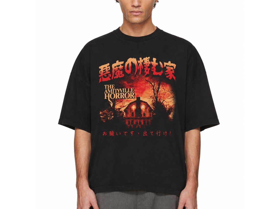 Rockinstone Amityville Horror Movie Ah Kanji Black Adult T-shirt Size:xxl