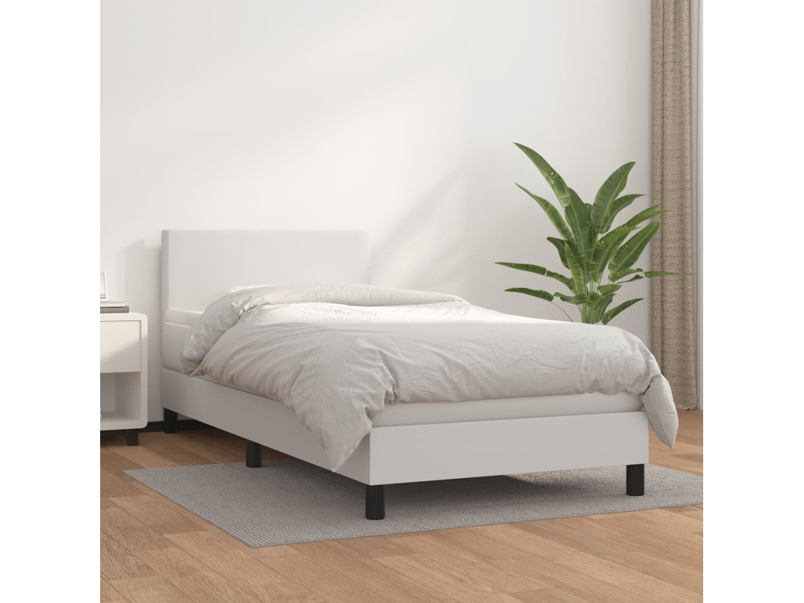 Cama Com Molas/colchão 90x190 Cm Couro Artificial Branco