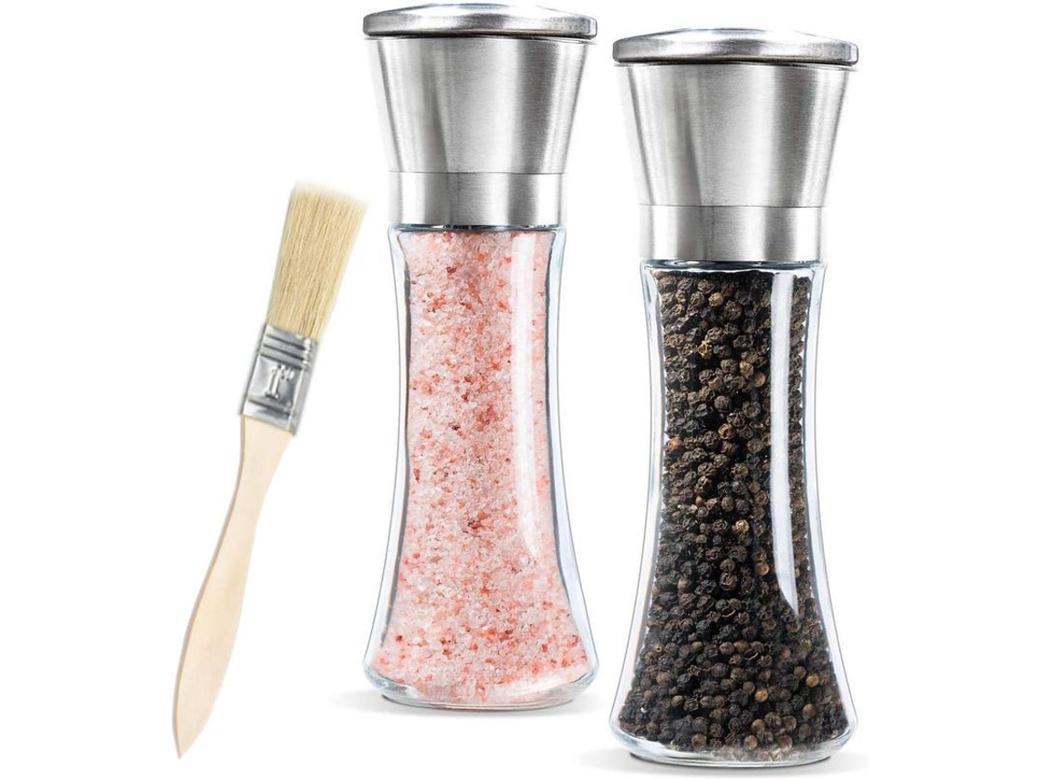 Set De Molinillos De Sal Y Pimienta Ajustable Con Acero Inoxidable Y Vidrio Transparente