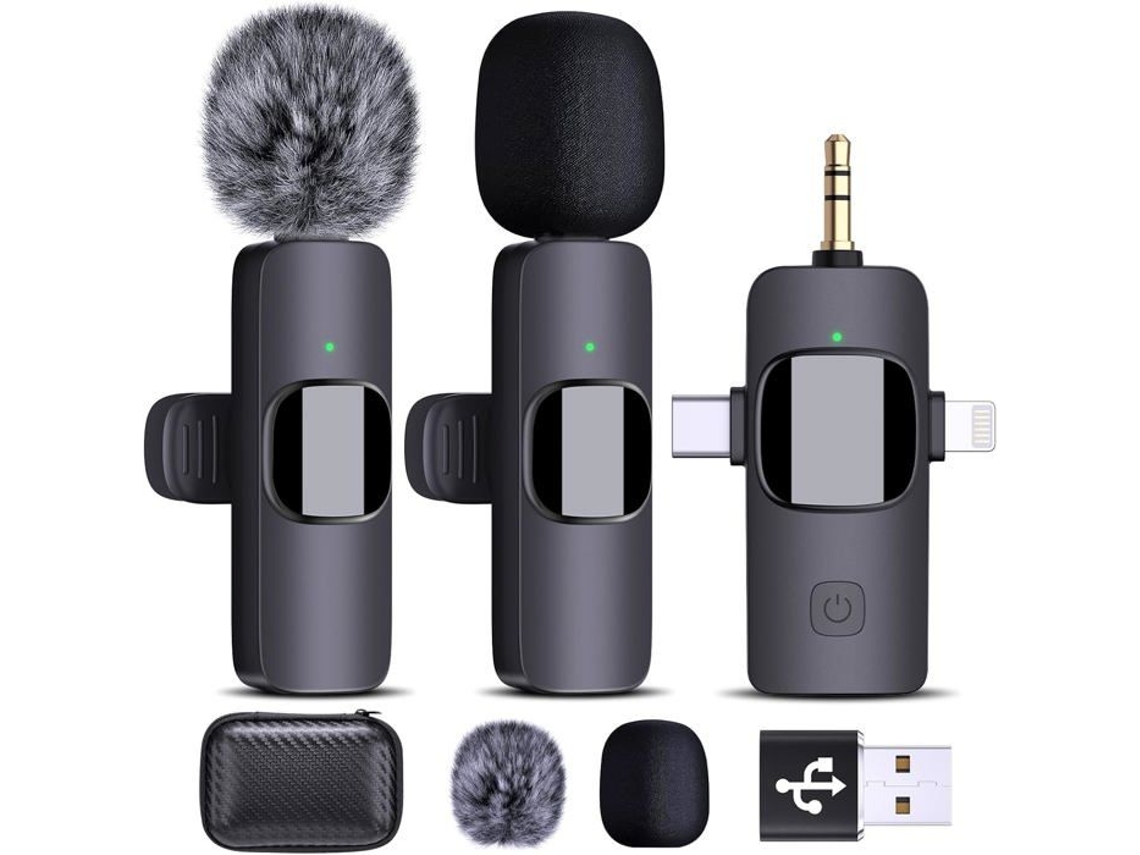 Microfone De Lapela Sem Fio Universal 4 Em 1 Redução De Ruído Usb C Compatível Com Iphone/android Aquaforge