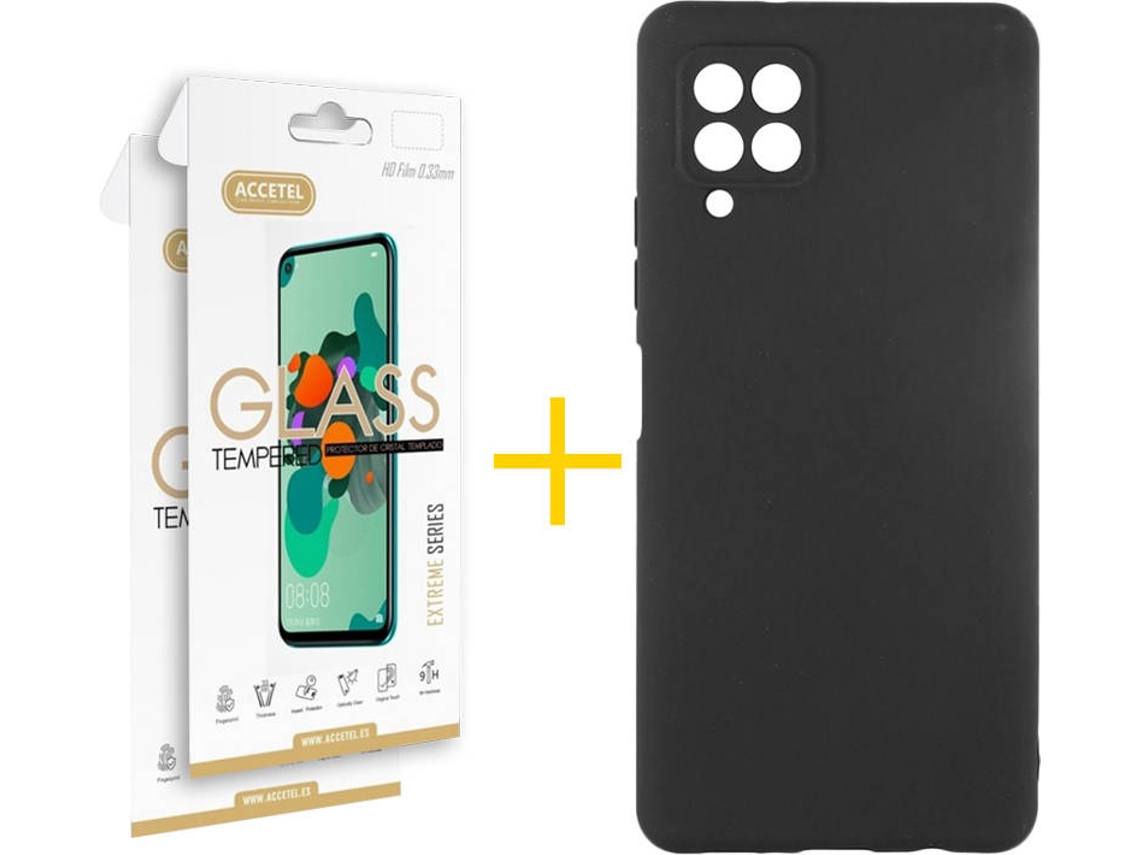 Capa e Película Samsung A12 5G ACCETEL Vidro Temperado 3860 Preto